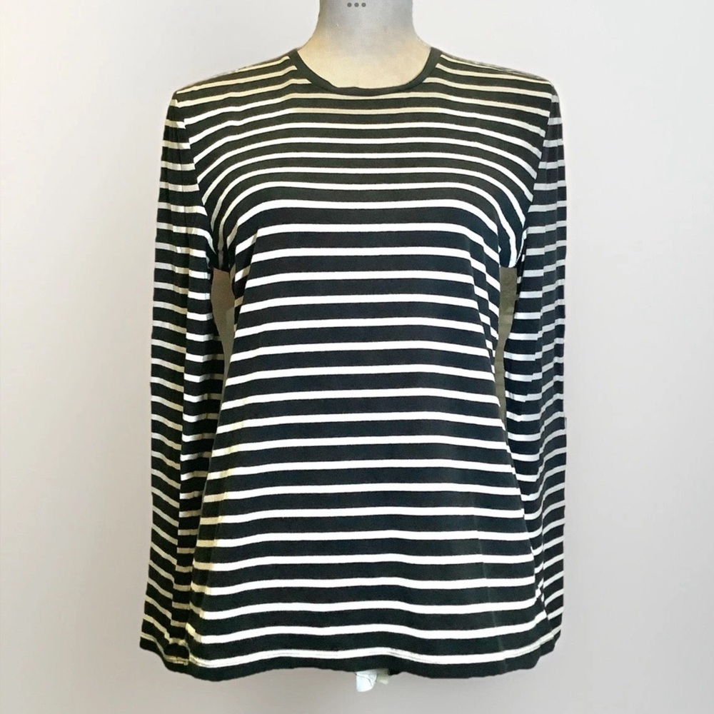 Lauren Ralph Lauren Women's XL Black White Striped Long Sleeve Shirt Stretch
